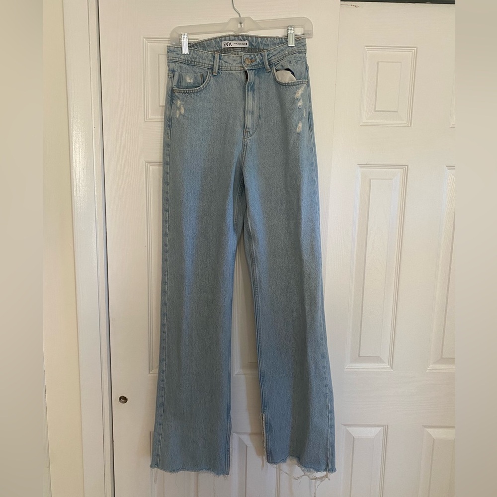 Zara Blue Flare Wide Leg Jeans